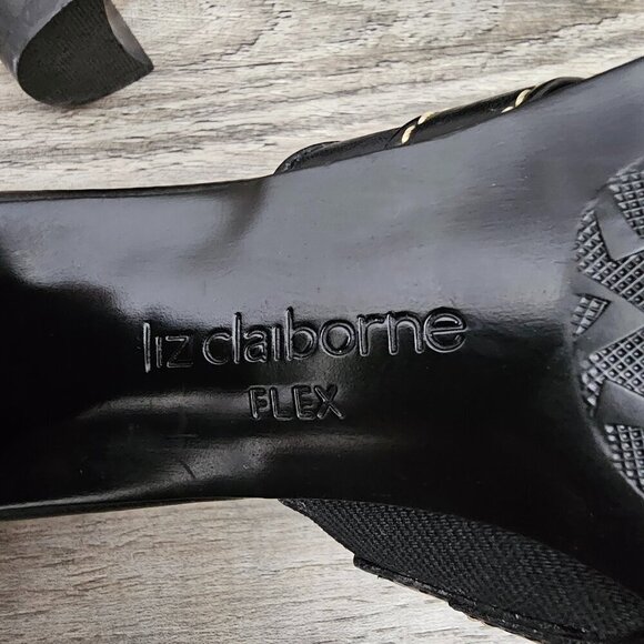 Liz Claiborne Flex Black Leather Buckle Slide Dressy Heel Mules Shoes - Picture 9 of 11